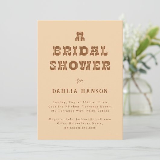Minimal Brown Beige Western Brautparty Einladung (Stehend Vorderseite)