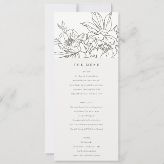 Minimal Brown Floral Sketch Wedding Menu Card Einladung (Vorderseite)
