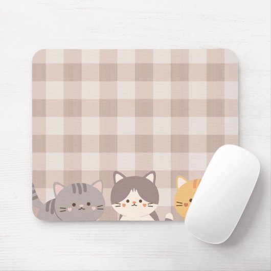Minimal Brown Kariert Kitten Katzen Mousepad (Mit Mouse)