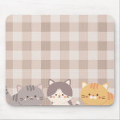 Minimal Brown Kariert Kitten Katzen Mousepad (Vorne)