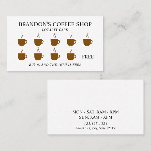 Minimal Brown Silhouette Cafe Café Treuekarte (Vorne/Hinten)