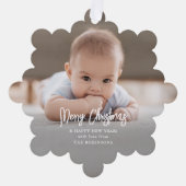 Minimal Brushed Script Frohe Weihnachten 2 Foto Ornament Karte (Vorderseite)