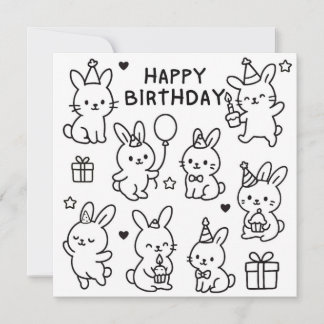 Minimal Bunny Doodle Birthday Card Karte
