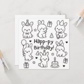 Minimal Bunny Doodle Birthday Card Karte (Vorderseite/Rückseite Beispiel)