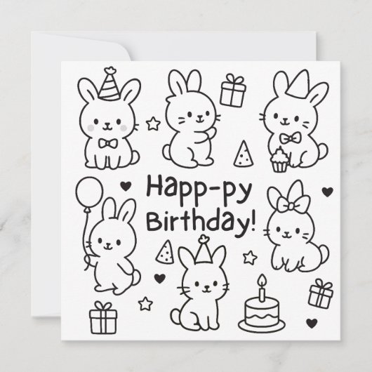 Minimal Bunny Doodle Birthday Card Karte (Vorderseite)