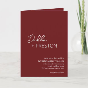 Minimal Burgund QR Code Moderne Hochzeit Einladung