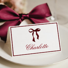 Minimal Burgundy Bow Place Card Tischnummer
