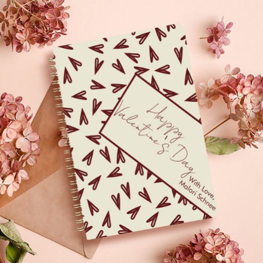 Minimal Burgundy & Cream Hearts Valentine Notizblock