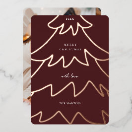 Minimal Burgundy Foil Christmas Tree Foto Folien Feiertagskarte