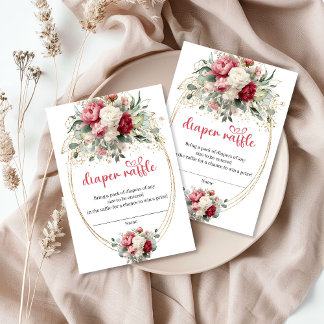 Minimal Burgundy Gold Floral Diaper Raffle Card Begleitkarte