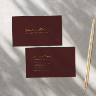 Minimal Burgundy Gold Script Visitenkarte