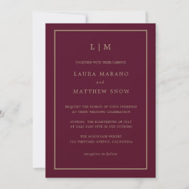 Minimal Burgundy Monogram Einfache Hochzeit Einladung
