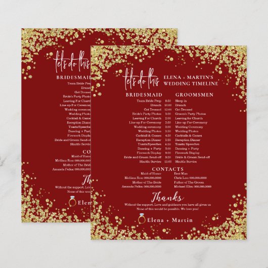 Minimal Burgundy Script Text Hochzeitstag Zeitleis (Vorne/Hinten)