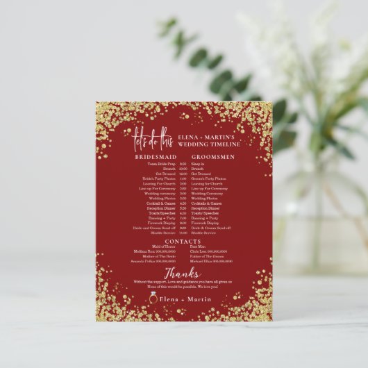 Minimal Burgundy Script Text Hochzeitstag Zeitleis (Stehend Vorderseite)