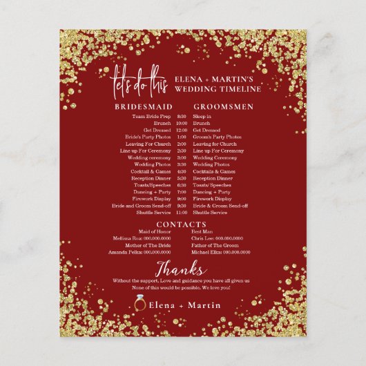 Minimal Burgundy Script Text Hochzeitstag Zeitleis (Rückseite)