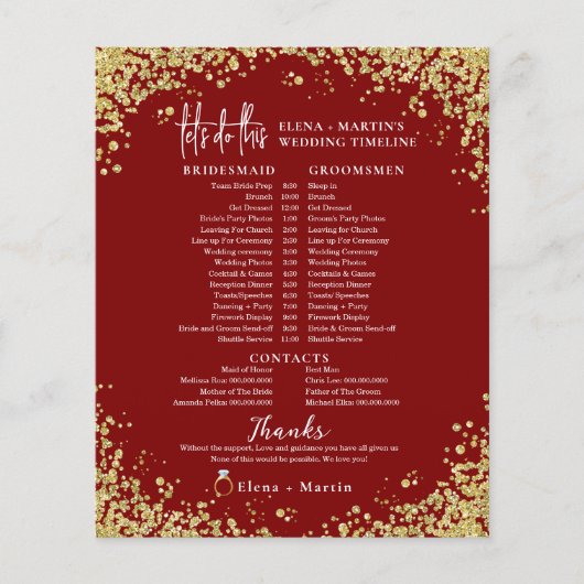 Minimal Burgundy Script Text Hochzeitstag Zeitleis (Vorderseite)