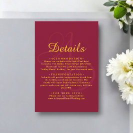 Minimal Burgundy und Gold Monogram Elegante Hochze Begleitkarte