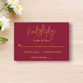 Minimal Burgundy und Gold Monogram Elegante Hochze RSVP Karte