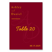 Minimal Burgundy und Gold Monogram Elegante Hochze Tischnummer (Rückseite)