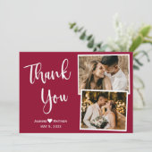 Minimal Burgundy Wedding Danke Collage Card (Stehend Vorderseite)