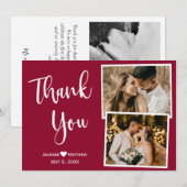 Minimal Burgundy Wedding Danke Collage Card (Vorne/Hinten)
