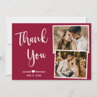 Minimal Burgundy Wedding Danke Collage Card