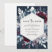 Minimal Burgundy Wedding Save The Date (Vorne/Hinten)