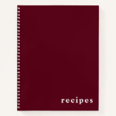 Minimal Burgundy Wine & White "Rezepte" Notebook Notizblock (Vorderseite)