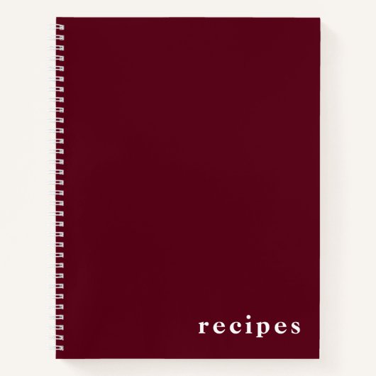 Minimal Burgundy Wine & White "Rezepte" Notebook Notizblock (Vorderseite)
