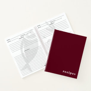 Minimal Burgundy Wine & White "Rezepte" Notebook Notizblock