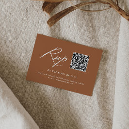 Minimal Burnt Orange Calligraphy Wedding QR Code RSVP Karte