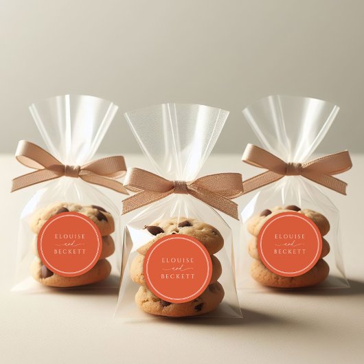 Minimal Burnt Orange Round Wedding Sticker