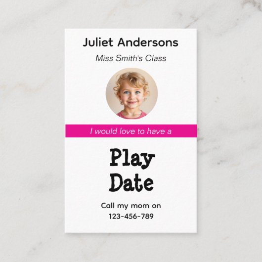 Minimal Business Kid's Playdate Card Visitenkarte (Vorderseite)
