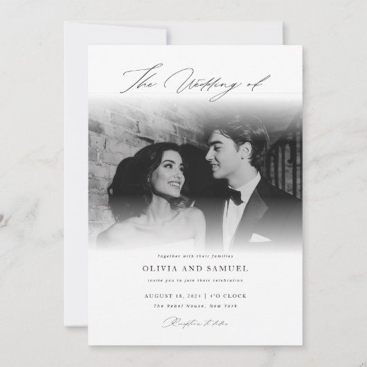 Minimal Calligrafy Script Overlay Foto Hochzeit Einladung (Rückseite)
