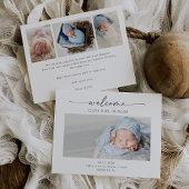 Minimal Calligraphy Boho Birth Announcement Card Dankeskarte