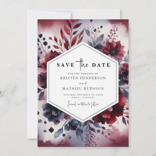 Minimal Calligraphy Burgundy Wedding Save The Date (Vorderseite)