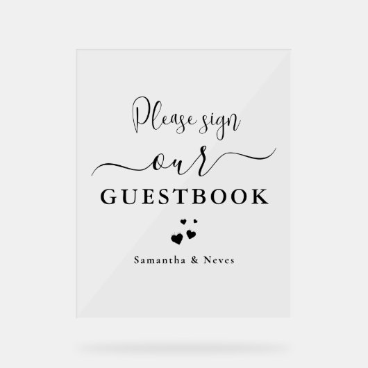Minimal Calligraphy Custom Wedding Gästebuch Acrylschild (Vorderseite)