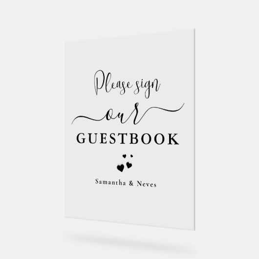 Minimal Calligraphy Custom Wedding Gästebuch Acrylschild (Winkel)