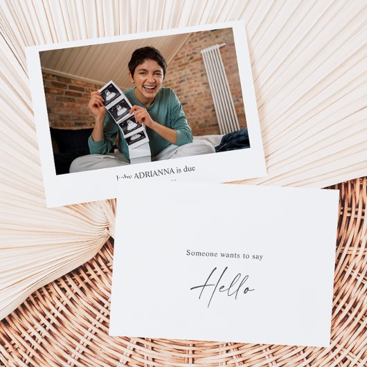 Minimal Calligraphy Hello Baby Announcement Card Dankeskarte