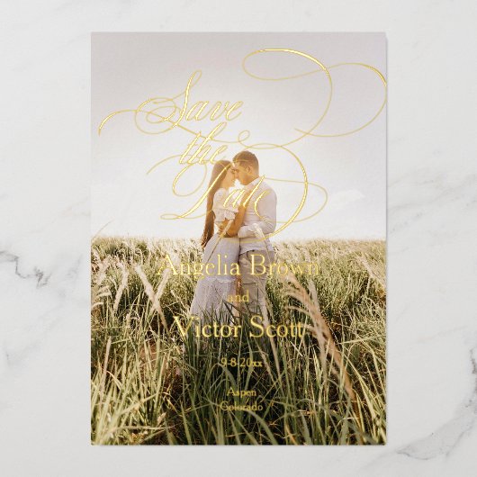 Minimal Calligraphy Save the Date Photo Folieneinladung (Vorderseite)