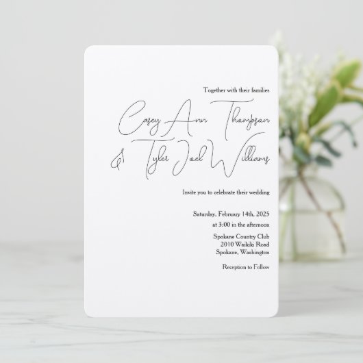 Minimal Calligraphy Shimmer Champaign Wedding Einladung (Stehend Vorderseite)