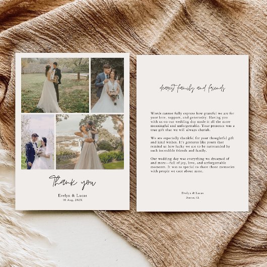 Minimal Calligraphy Wedding Photos Thank You Card Dankeskarte