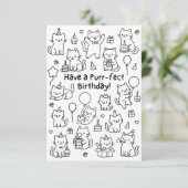 Minimal Cat Doodle Funny Birthday Card Dankeskarte (Stehend Vorderseite)