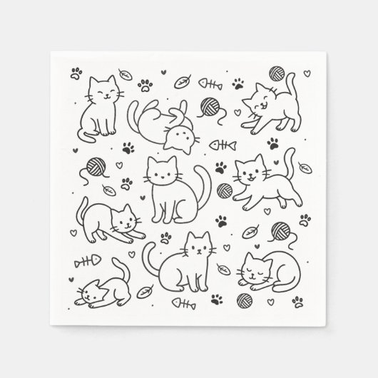 Minimal Cat Doodle Paper Napkin Serviette (Vorderseite)