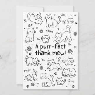 Minimal Cat Doodle Thank You Card Dankeskarte