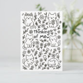 Minimal Cat Doodle Thinking of You Card Dankeskarte (Stehend Vorderseite)