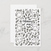 Minimal Cat Doodle Thinking of You Card Dankeskarte (Vorne/Hinten)