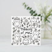 Minimal Cat Doodle Thinking of You Card Karte (Stehend Vorderseite)