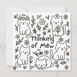 Minimal Cat Doodle Thinking of You Card Karte