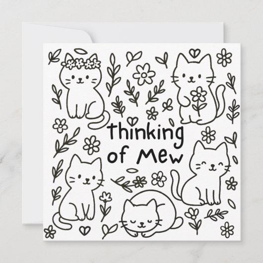 Minimal Cat Doodle Thinking of You Card Karte (Vorderseite)